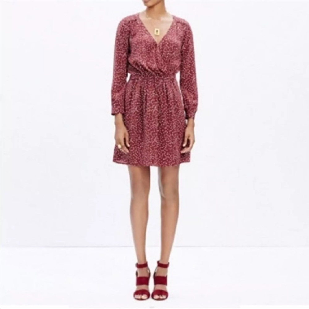 Madewell - women’s Kali 100% silk polka dots faux warp 3/4 sleeve mini dress 6 - Picture 3 of 9